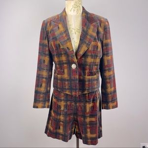 Vtg. Style Funky Velour Plaid Matching Shorts and Jacket